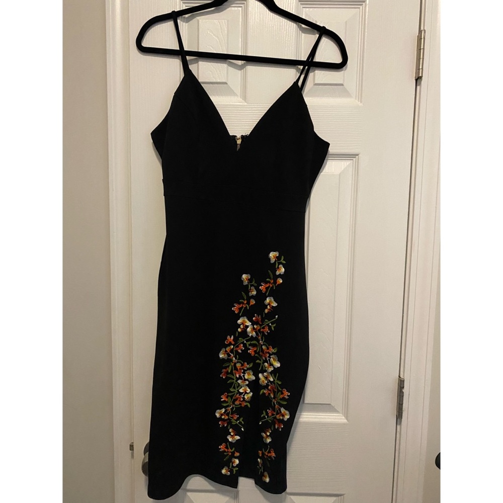 Fashion Nova black midi dress with floral pattern